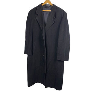 Vintage Overcoat Mens Size 42R Black Cashmere Wool Long Line Pea Coat Old Money